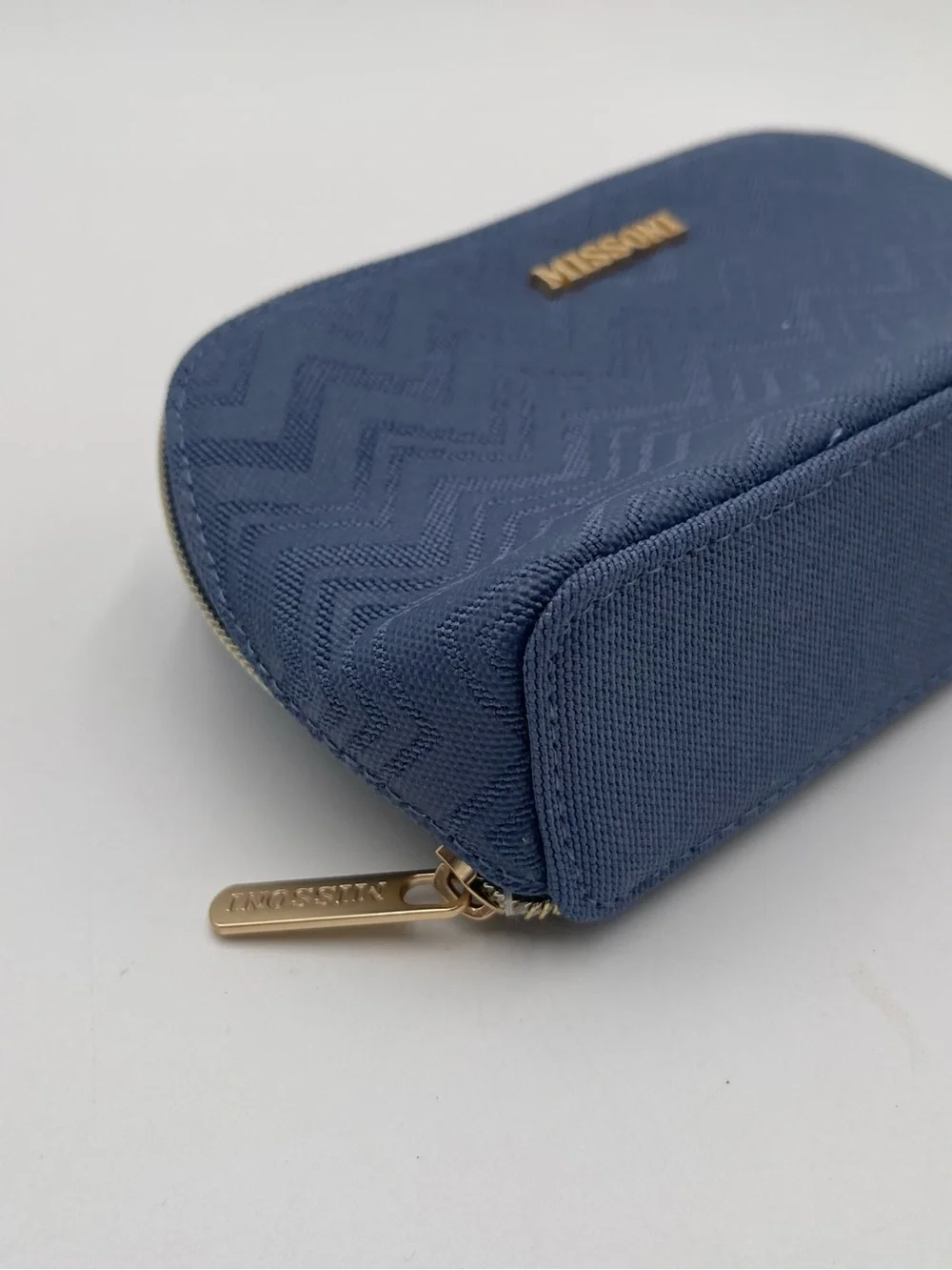 Missoni Small Travel Cosmetic Pouch Delta One Collection Toiletry Bag Blue Gold